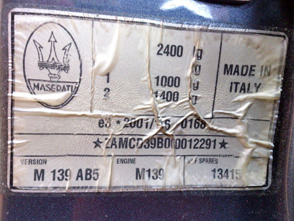 Maserati Factory plate Original Sticker