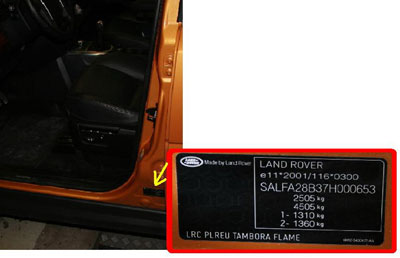  Type Plate Land Rover FREELANDER 2
