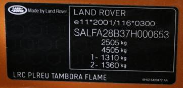 Type Plate Land Rover 