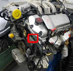 At the front on the left cylinder block