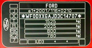 appearance of the type plate for ford Fiesta