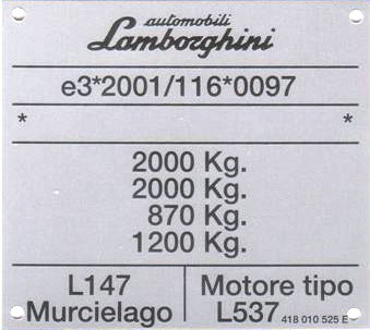 Lamborghini Type Plate Composition and appearance