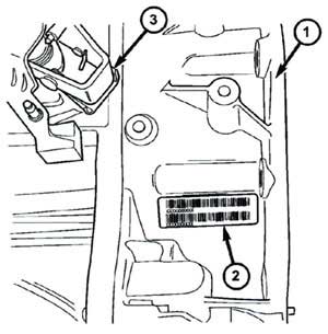 Location of the gearbox number for Chrysler auto Jeep