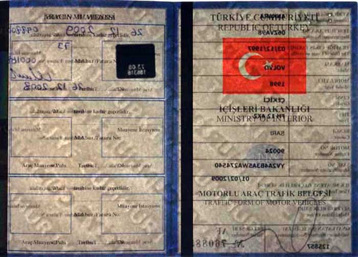 vehicle registration certificate of turkey