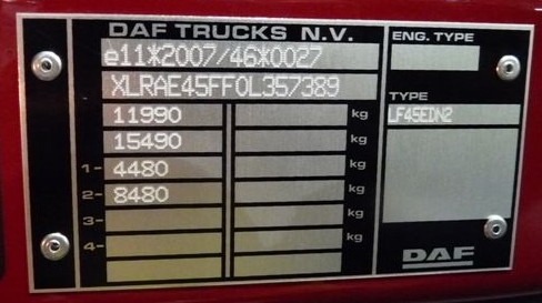 Factory Plate for DAF 45, 55 and LF series Truck
