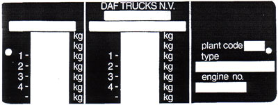 Factory plate for the Truck DAF 65, 75, 85, 95, CF and XF Series