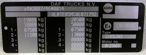 Factory plate for the Truck DAF