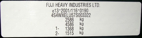 composition of the Subaru Tribeca factory plate