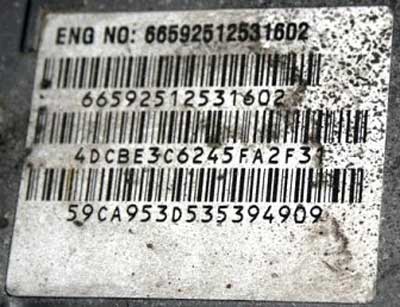 Ssang Yong Engine Number Sticker