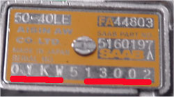 Saab gearbox number Location