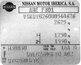 Nissan factory plate Form and appearance