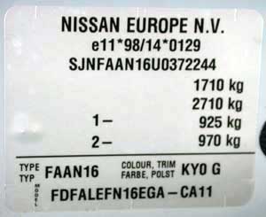 Nissan Micra factory plate Form and appearance