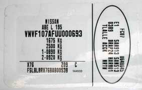 Nissan Kubistar factory plate Form and appearance