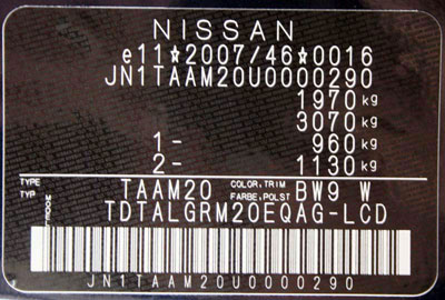 Nissan NV 200 factory plate Form and appearance