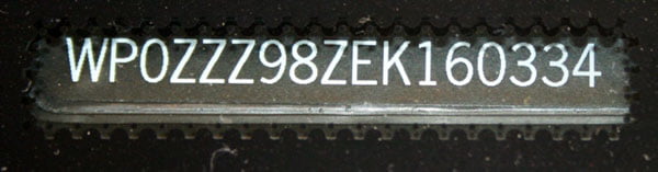 Porsche Cayman 981 VIN Number Visible