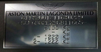 Aston Martin DB9 Volante Factory Plate