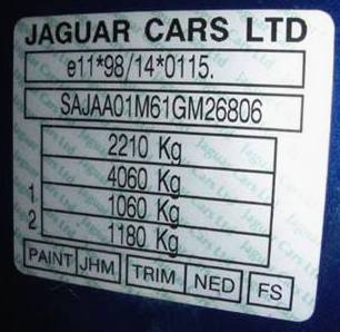 Jaguar S-Type Factory Plate