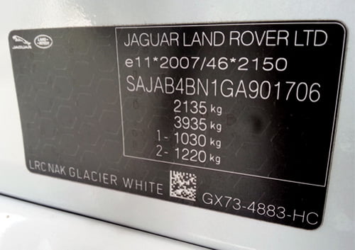 Jaguar XE factory plate 