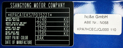 Actyon Pickup factory plate